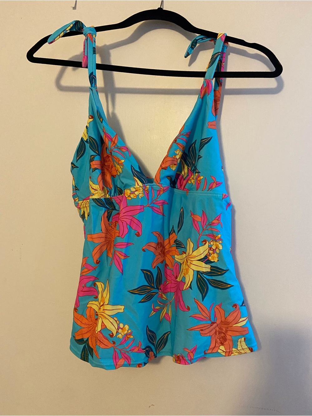 SO Turquoise Floral Swim Top with Tie-Strap
